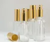 330 pz/lotto Bottiglie Spray In Vetro Trasparente Bottiglia di Profumo Vuota Atomizzatore Contenitori di Profumo Cosmetico Con Coperchio In Oro