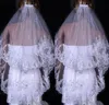 Bridal Sequined Veil 2 layers Lace Edge with Combed Veil White Ivory Wedding Veils Tulle Velos De Novia Bridal Hair Accessories Cheap