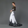 White and Black Mermaid Evening Dresses 2020 New Selling Custom Applique Off-the-shoulder Long Sleeve Lace Formal Prom Party G255f