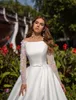 2020 Robes de mariée bohème col bateau appliqué manches longues robe de mariée dos ouvert arc ceinture balayage train sur mesure robes de mariée