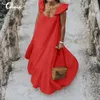 Summer Ruffles Dress Women Bohemian Solid Maxi Dress Casual Loose Female Sleeveless Robe Long Plus Size