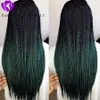 Perruque Lace Front Wig tressée synthétique noire ombrée verte, perruques en Fiber de haute température pour femmes, perruques tressées Premium