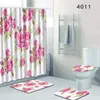 Tapetes de banho Os 4 sets tapete de banheiro e chuveiro de chuveiro Flores pintadas Tampa do banheiro Tampa de assento não deslizamento