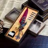 Retro Toscano Industrial Steampunk Quill Feather Pen Price Sculptural Gear Design Mechanical Punk Calligraphy Pen Set with 5pcs Nibs