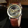 FORSINING Automatic Mechanical Fashion Dress Skeleton Wrist Watch Brown Leather Strap Band Analog Clock Relogio Masculino