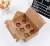 500ピース/ロットブラウン/ホワイト6カップケーキボックスクラフト紙ケーキボックスとハンドルのウェディングギフトボックス包装箱