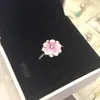 Pink Magnolia Bloom Rings Women Authentic 925 Silver Wedding Gift Jewelry Set for P CZ Diamond Flowers Engagement خاتم مع 9155491