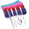 High Quality Eco-friendly Outdoor Portable Lunch Stainless Steel Chopsticks Spoon Fork Tableware Travel Cutlery Sets Bag pillow package