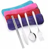 Hoge Kwaliteit Eco-vriendelijke Outdoor Draagbare Lunch Rvs Chopsticks Lepel Vork Servies Reizen Bestel Sets Bag Kussenspakket