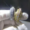 5 rzędów Iced Out 360 obrotowy wieczność złoty srebrny błyszczący pierścionek Micro Pave cyrkonia 18K pozłacane symulowane diamenty Spinner Rings