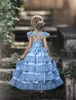 2020 Sky Blue Girl Sukienki Square Appliqued Losted Bandaż Urodziny Suknia Bez Rękawów Wzburzona Girl Pagewant Suknia