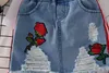 Детские дизайнерские одежды для девочек нарядов дети роза вышитые топ + отверстие джинсовые юбки 2 шт. / Набор 2021 летние бутик детские комплекты одежды C6524