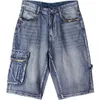 Mäns Jeans Lösa Hip Hop Fickor Cargo Denim Shorts Plus Stor Storlek Broder Broderi Skateboard Streetwear