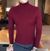 Casual Winter High Szyi Ciepły sweter Mężczyźni Turtleneck Marka Mężczyzna Swetry Slim Fit Fit Sweter Mężczyźni Knitwear Mężczyzna Podwójny kołnierz