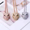 Europe America Fashion Lady Brass Full Diamond Green Eyes Zircon Leopard Head 18K Gold Wedding Engagement Thick Necklaces Pendant 2930