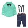 Малыш дизайнер одежда новорожденного устанавливает младенческие корейские детские одежда набор одежды джентльмен костюма клетчатая рубашка бабочка галстука суспендирует брюки 2шт костюмы