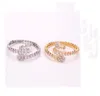 Modemerk Sieraden Sets Dame Messing Ladder Vierkante Diamanten Slangachtige 18K Gouden Bruiloft Verloving Open Armbanden Ringen Se214Q