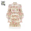 Tingfly Designer Runway Donna Set due pezzi Floreale Increspato Ruffles Crop Top Patchwork in pizzo Minigonna Casual Donna Set Chic