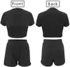 Women's Tracksuits 3 Färger Kvinnor Kläder Casual Outfit Kortärmad Hög midja Shorts 2 Piece Set Fashion Bodycon S-XL