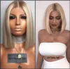 Deep middle part Brown roots ombre blonde Short full Lace Front Wigs synthetic heat resistant Brazilian Hair Bob Wig for whitebla1463848