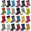 20 Pairs/lot Creative Men's Colorful Striped Cartoon Combed Cotton Happy Socks Crew Wedding Gift Casual Crazy Funny Socks CrazyQ190401