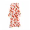 Casual Dresses Floral Print Midi Dress Women V Neck Sashes A Line Ladies Long Sleeve Boho Beach Female Irregular Vestidos De Festa