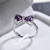 New Crystal Rhinestone Bowknot Ring Female Wedding Rings Purple Gemstone Knuckle Finger Band Imitation Diamond Lady Designer Jewelry Finding