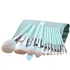 12pcs/set light blue handle makeup brush foundation eye shadow brush with bag makeup tool set 30 sets DHL