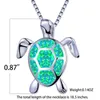 BOHO Moda Kadın Mavi Beyaz Yeşil Yangın Opal Kolye 925 Ayar Gümüş Kolye Büyük Kaplumbağa Kolye Kolye Kadınlar için