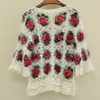Fashion-Autumn winter hand knitted women sweater long sleeve handmade crocheted flower hollow out cardigan female sweater