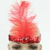 20 pcs Avestruz Feather Headband Party Fontes 1920's Flapper Lantejoulas Charleston Traje Ostrich-Feather Elastic Lantejoulas Cinto Headbands Indian Hairband