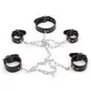 Bondage Slave Chain Fetter Wrist Ankle Cuffs Collar Restraints Handcuffs Shackle leather #R45