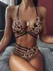 Kvinnors badkläder Kvinnor Sexig bikini Splice Leopard Swimsuit Hög midja Kvinnor Tvåstycken Set Bathing