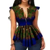 Estate Vintage Etnico Elegante Rosso Africano Moda Donna Camicette Casual Nero Slim Stampa Retro Chic Ruffles Top