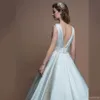 V-ringning En sexig linje klänningar backless fotled längd bateau nacke bröllopsklänning brud klänningar vestido de novia plus size nkle