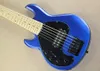 Factory Custom Left Handed Metal Blue 6 Strings Electric Bass Guitar with 21 Frets,Maple Fingerboard,Offer Customized