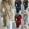 Bayan Uzun Kollu Turn-down Yaka Uzun Şelale Trençkot Ceket Bayanlar Hırka Palto Jumper Artı Boyutu Sonbahar Kış