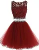 2019 Newest Two Piece Tulle Short Homecoming Dresses For Juniors Women Plus Size Appliques Mini Graduation Formal Prom Party Gown AL12