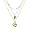 26 bokstäver halsband kvinnor mode gröna natursten hängsmycke halsband flerskikt halsband