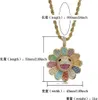 14K Gold Plated 3 Colors Colorful Bearing Sunflower Spins Pendant Necklace Micro Pave Cubic Zirconia Diamonds with 24inch Rope chain