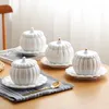 Bol à soupe à la citrouille en porcelaine blanche avec couvercle Pot à ragoût peint en or servant une soupière pour la récolte d'automne Fête d'automne Dîner de Thanksgiving