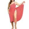 Lato Plus Size Casual Sukienki Sexy Kobiety Spaghetti Pasek Cover Up Beach Backless Wrap Długa sukienka