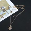 Mode Kettingen Multi-Layer Crystal Maple Leaf Hanger Ketting Vergulde Donkergroen Sugar Maple Leaf Hanger Ketting Sieraden voor Vrouw