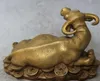 1 Chinese Pure Bronze Rijkdom Yuanbao Money Bull Unicorn Ox Ossen Animal Statue