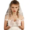 Voiles de mariage de longueur courte, 1 niveau, perles en dentelle appliquées avec peigne, pour filles, luxe, longue longueur de chapelle