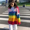 Woherb Primavera 2019 Harajuku Arcobaleno Cardigan Donna Cappotto maglione allentato Maglioni oversize femminili Lettera Ricamo Maglione 20155 S19802