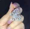 Großhandel-l Atemberaubender Luxusschmuck Shinning 925 Sterling Silber Pave White Sapphire CZ Diamant Versprechensringe Hochzeit Schmetterlingsbandring