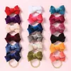 Baby Girls Bow Headband 18 colors Turban Solid color Elasticity Hair Accessories fashion Kids Hair Bow Boutique Skinny Nylon Hair Clips