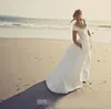 2019 Beach Wedding платья по линии роскошные кристаллы из бисера с короткими рукавами с карманами Сатин разведка Поезд на заказ Свадебные свадебные платья