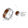 Free Laser Engraving 8mm Stainless Steel Silver Men's Wedding Rings with Wood Inlay